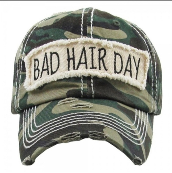 BAD HAIR DAY Embroidered Vintage Style Ball Cap Camo Baseball Hat - Picture 1 of 7